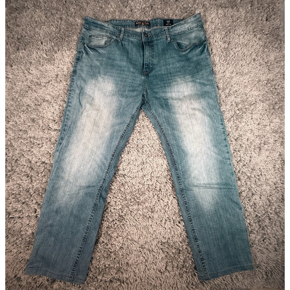 Ring of Fire Jeans Mens Slim 38x30‎ Blue Straight Leg Stretch Denim